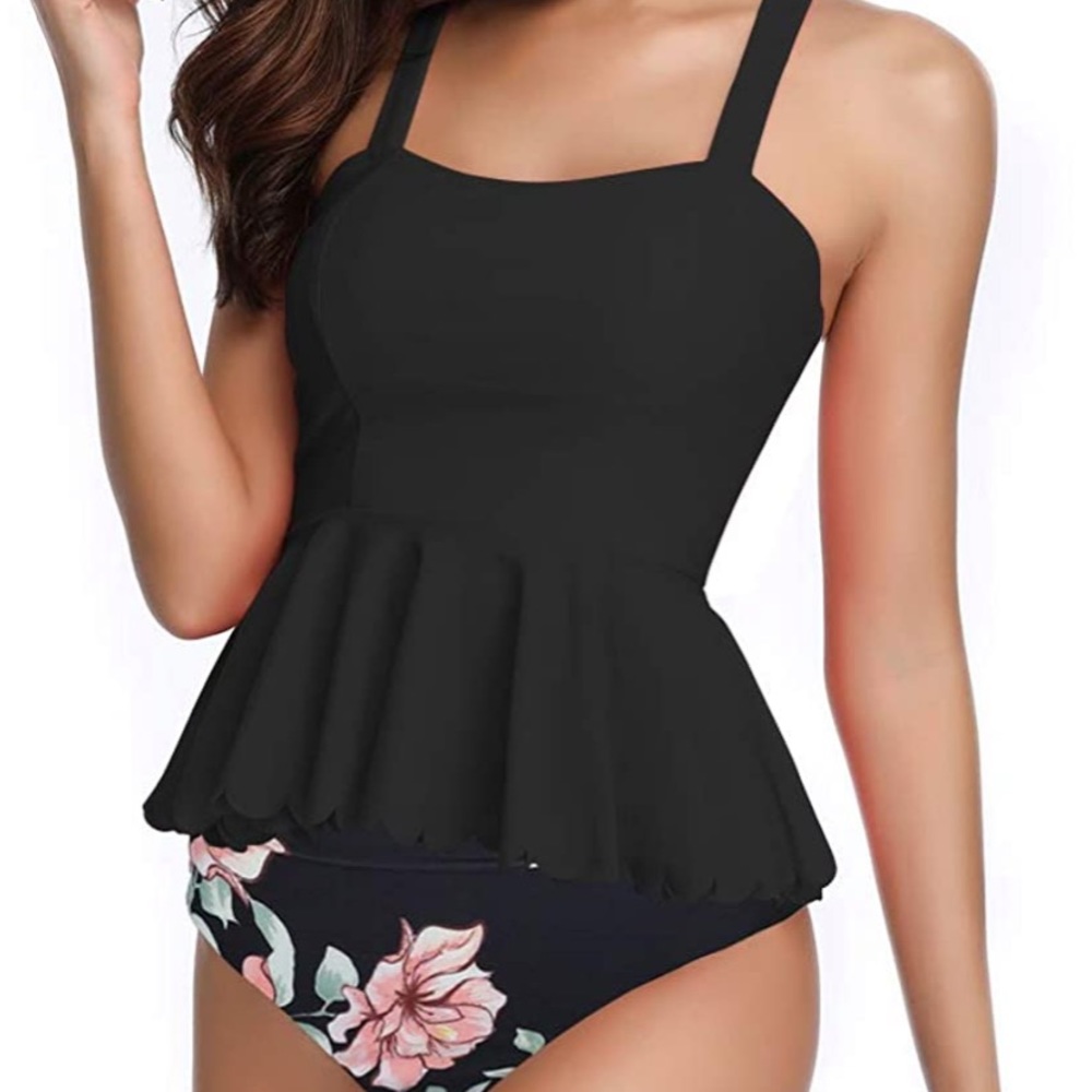 Floral Bottom Peplum Top Tankini